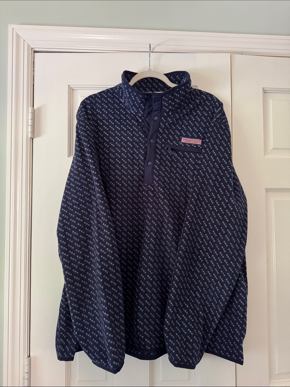 Vineyard Vines Fleece Navy Micro-Pattern Snap Pullover Jacket